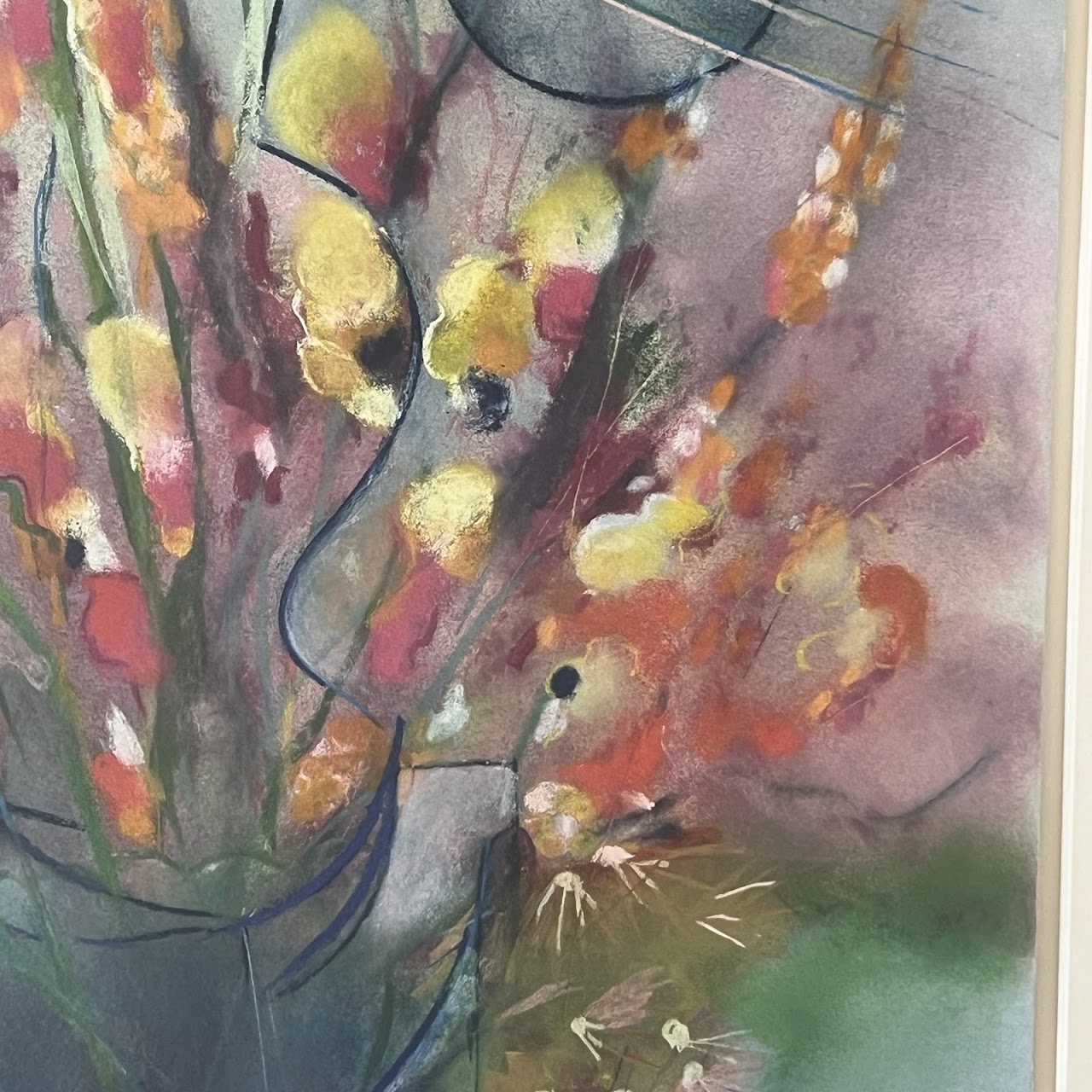 Dan Partouche Signed Still Life with Flowers Pastel Drawing #1