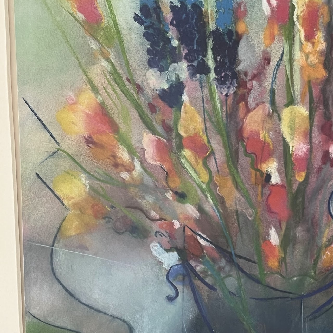 Dan Partouche Signed Still Life with Flowers Pastel Drawing #1