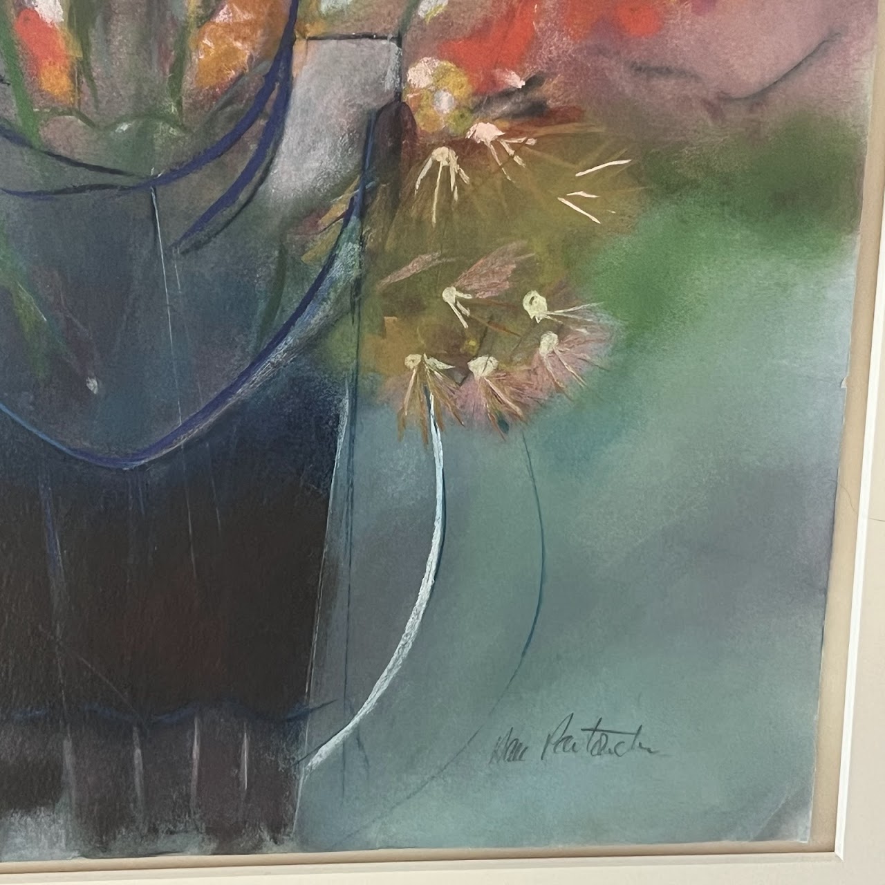 Dan Partouche Signed Still Life with Flowers Pastel Drawing #1