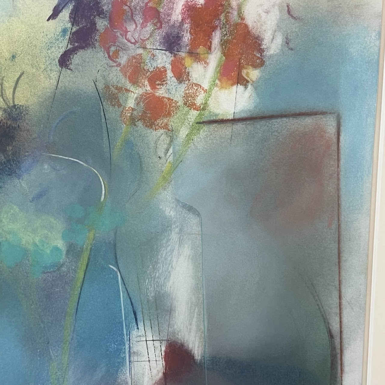 Dan Partouche Signed Still Life with Flowers Pastel Drawing #2