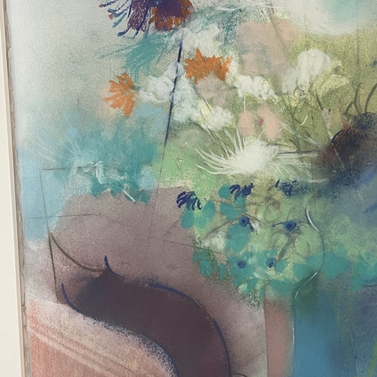 Dan Partouche Signed Still Life with Flowers Pastel Drawing #2