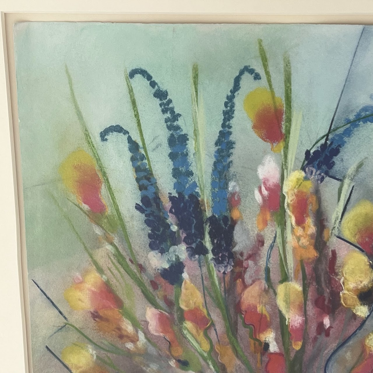 Dan Partouche Signed Still Life with Flowers Pastel Drawing #1