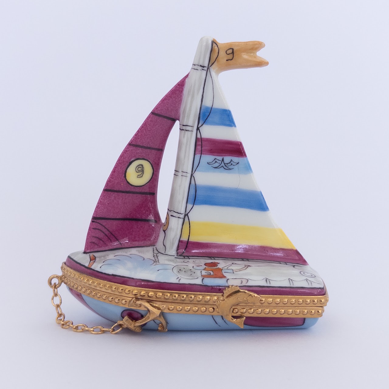 Rochard Limoges Peint Main Miniature Sailboat Box