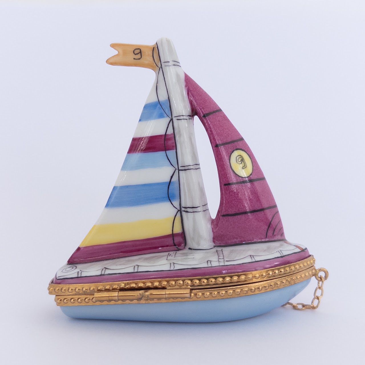 Rochard Limoges Peint Main Miniature Sailboat Box