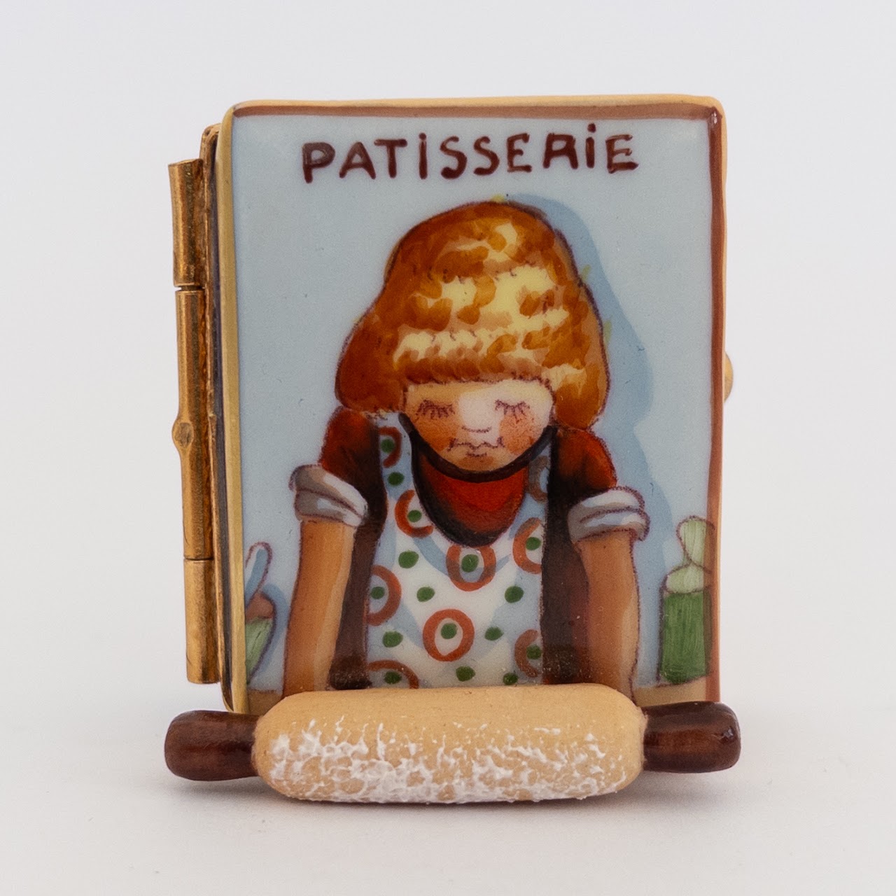 Rochard Peint Main Miniature Patisserie Rolling Pin Book Box with Treats