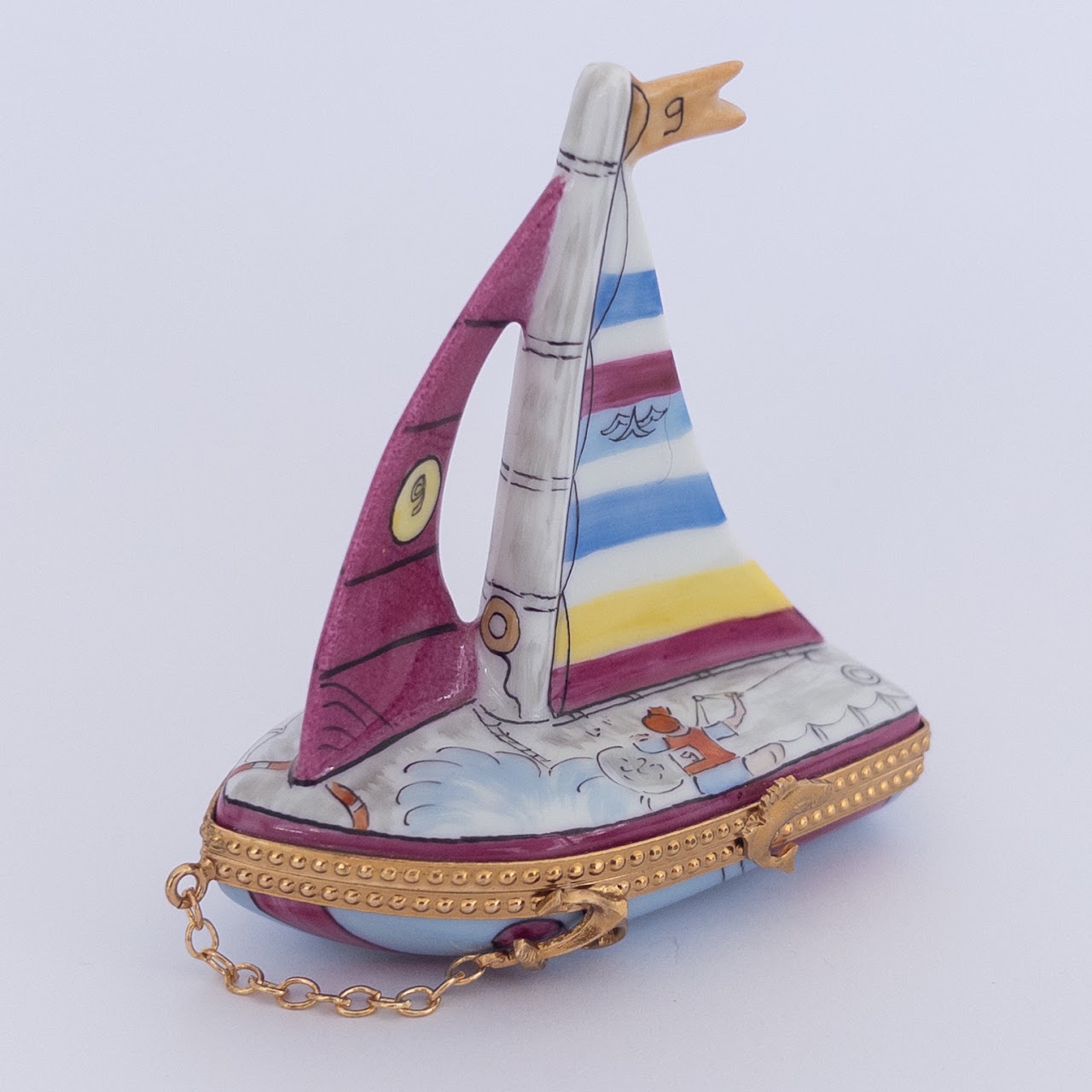 Rochard Limoges Peint Main Miniature Sailboat Box