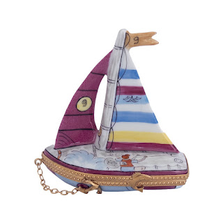 Rochard Limoges Peint Main Miniature Sailboat Box