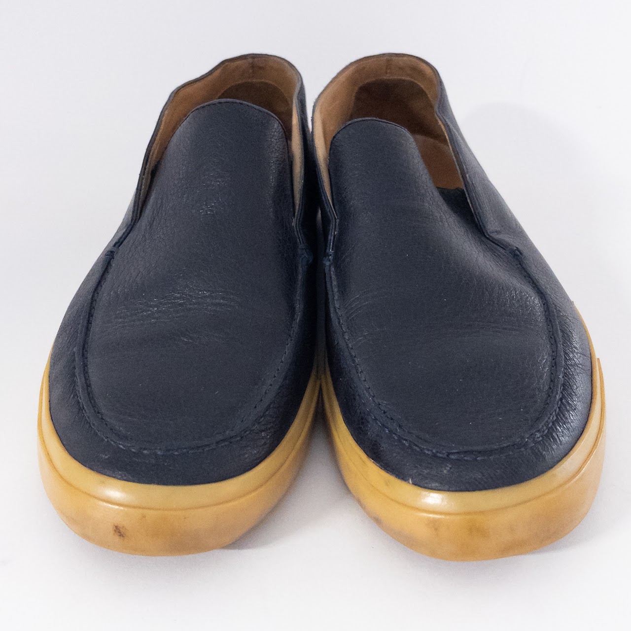 Loro Piana Open Walk Dark Blue Leather Loafers