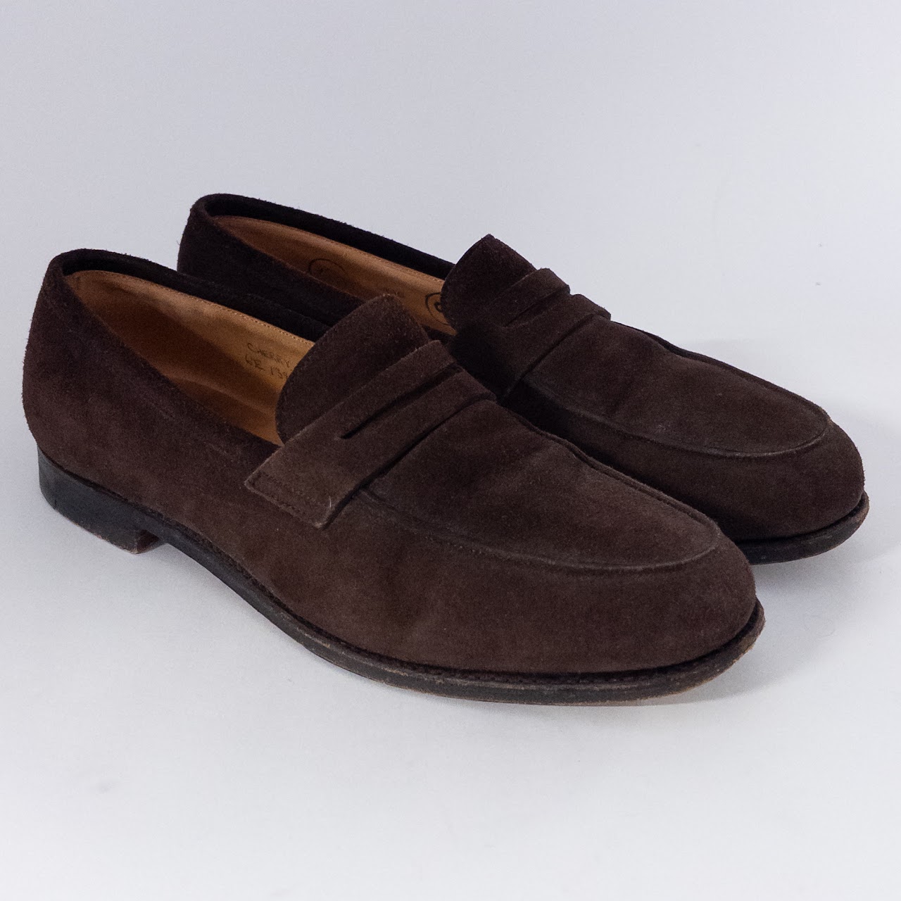 John Lobb Dark Brown Suede Penny Loafers