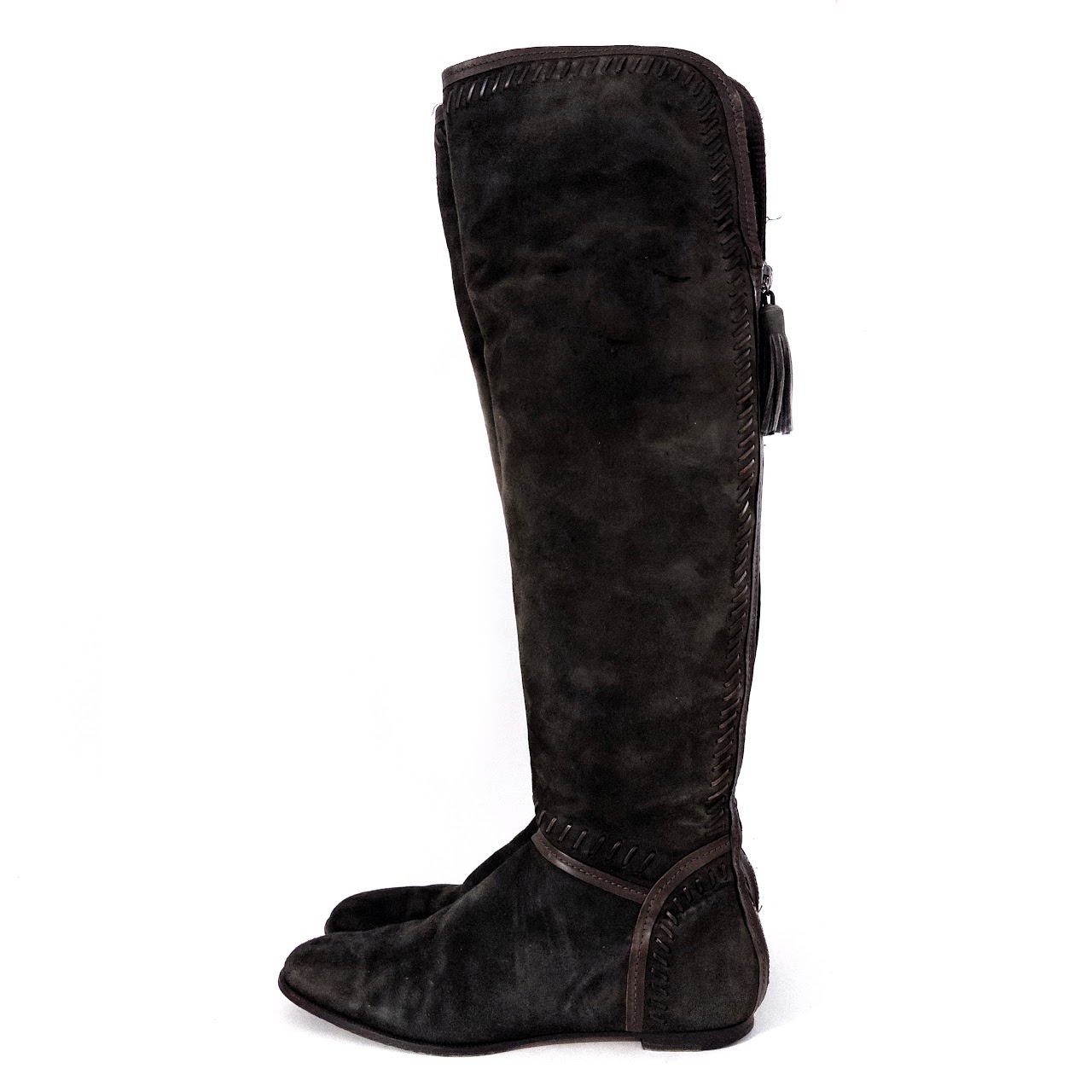 Jimmy Choo Knee-Height Dark Green Suede Boots