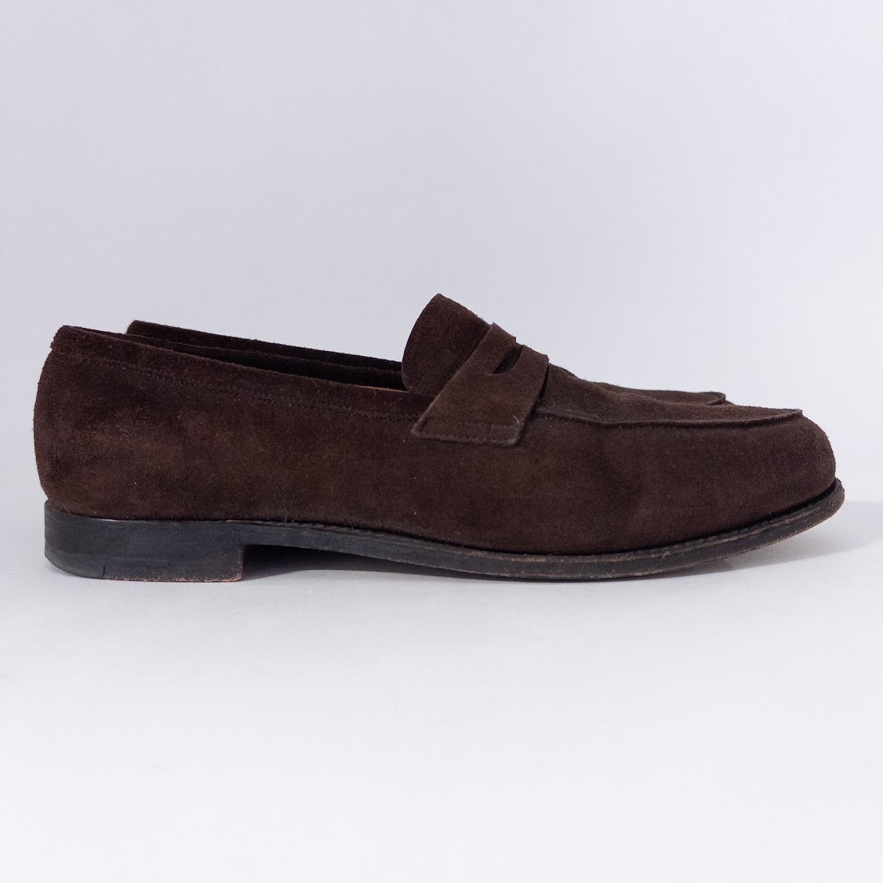 John Lobb Dark Brown Suede Penny Loafers