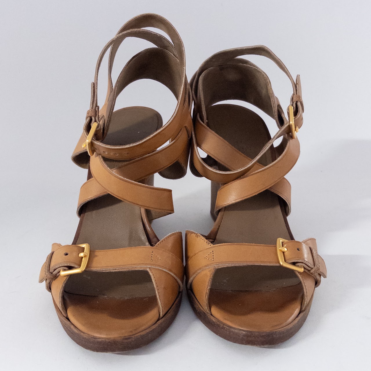 Hermès Brown Leather Wedge Sandals