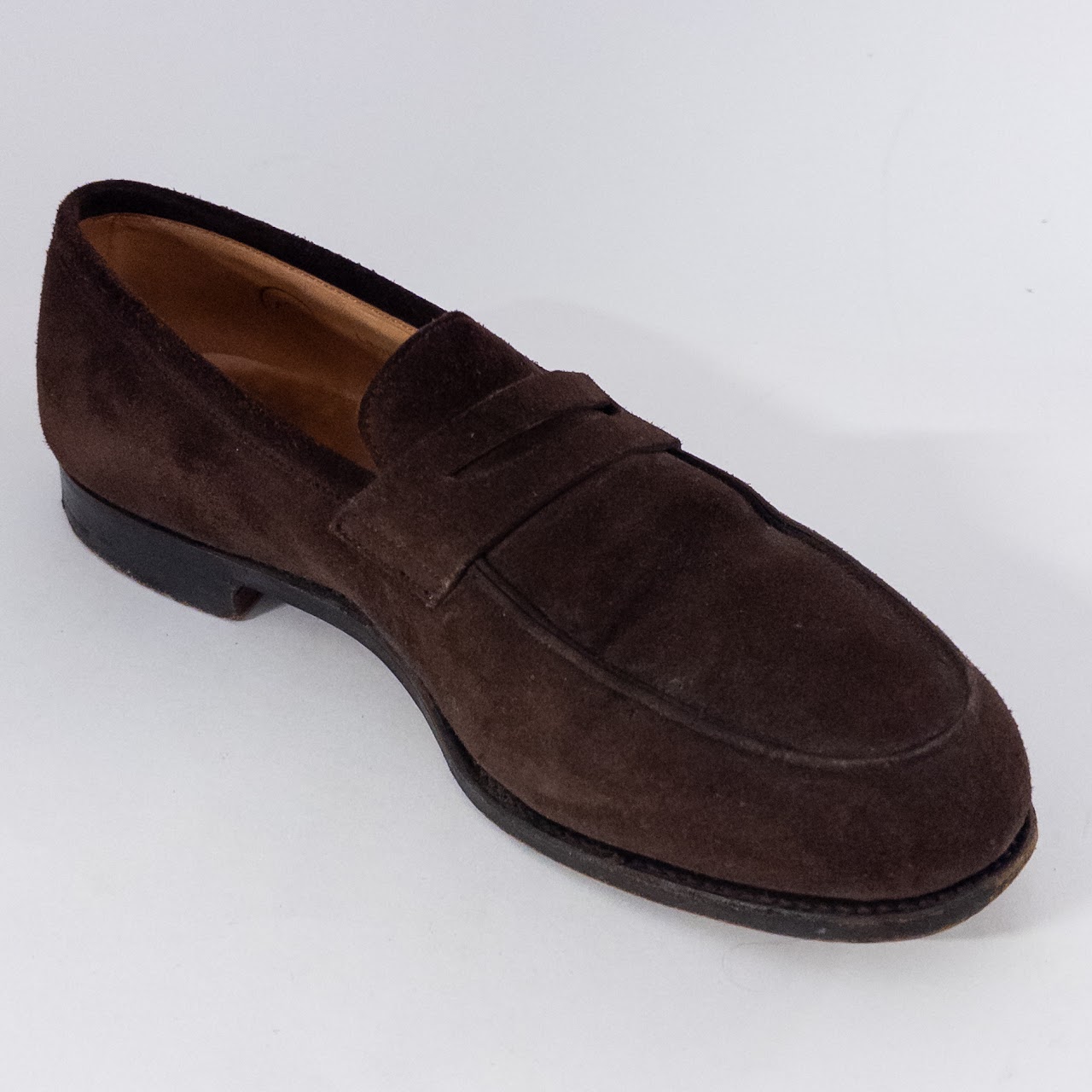 John Lobb Dark Brown Suede Penny Loafers