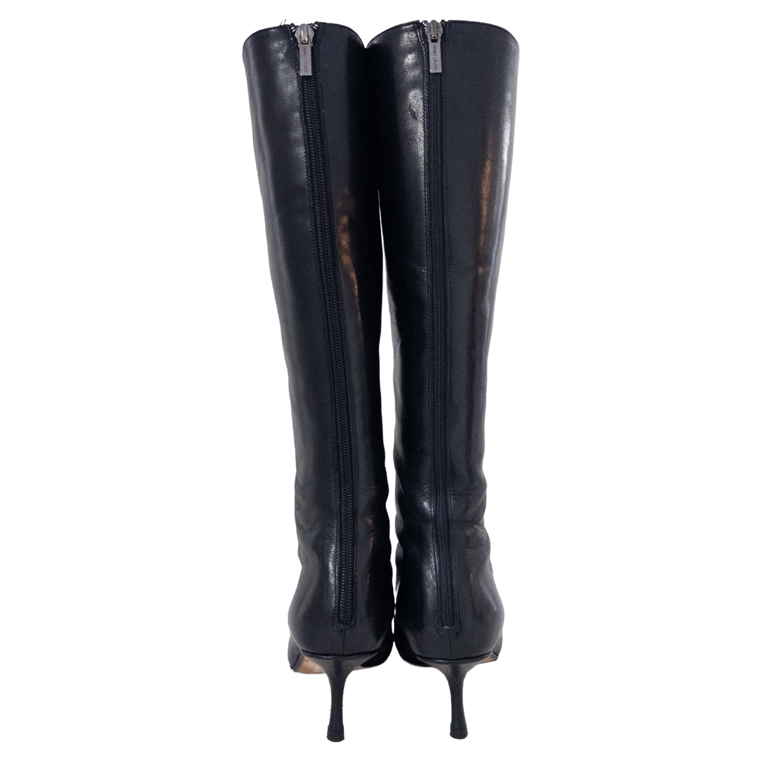 Jimmy Choo Knee-Height Heeled Black Leather Boots