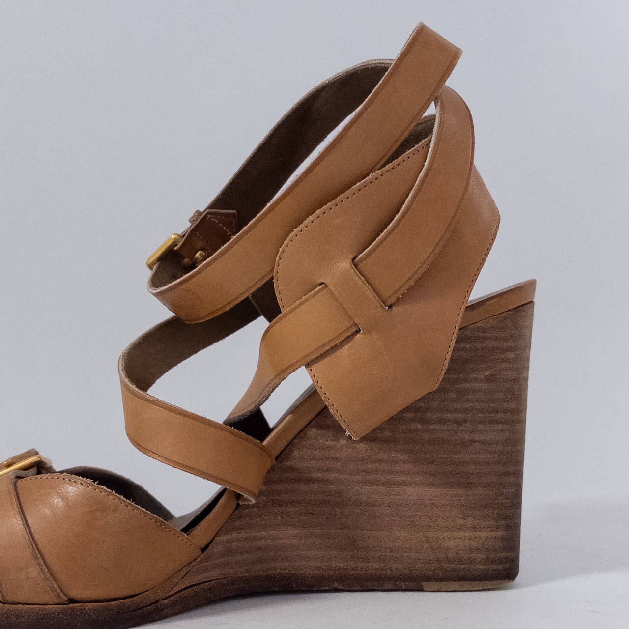 Hermès Brown Leather Wedge Sandals