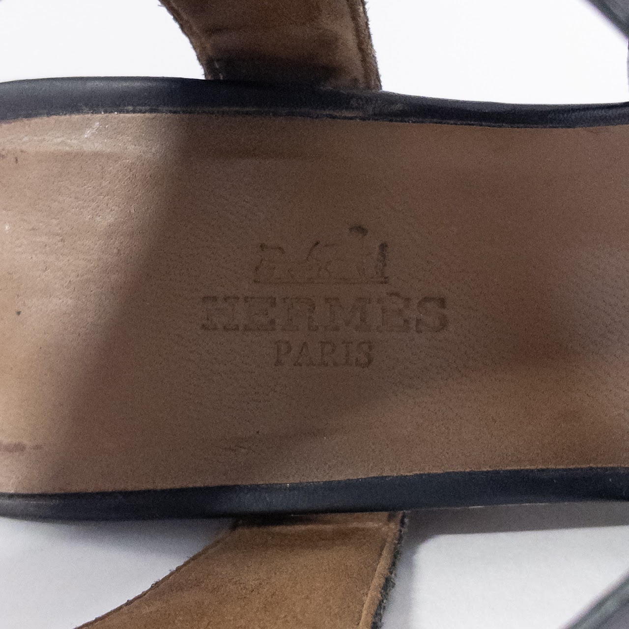 Hermès Black Leather Wedge Sandals