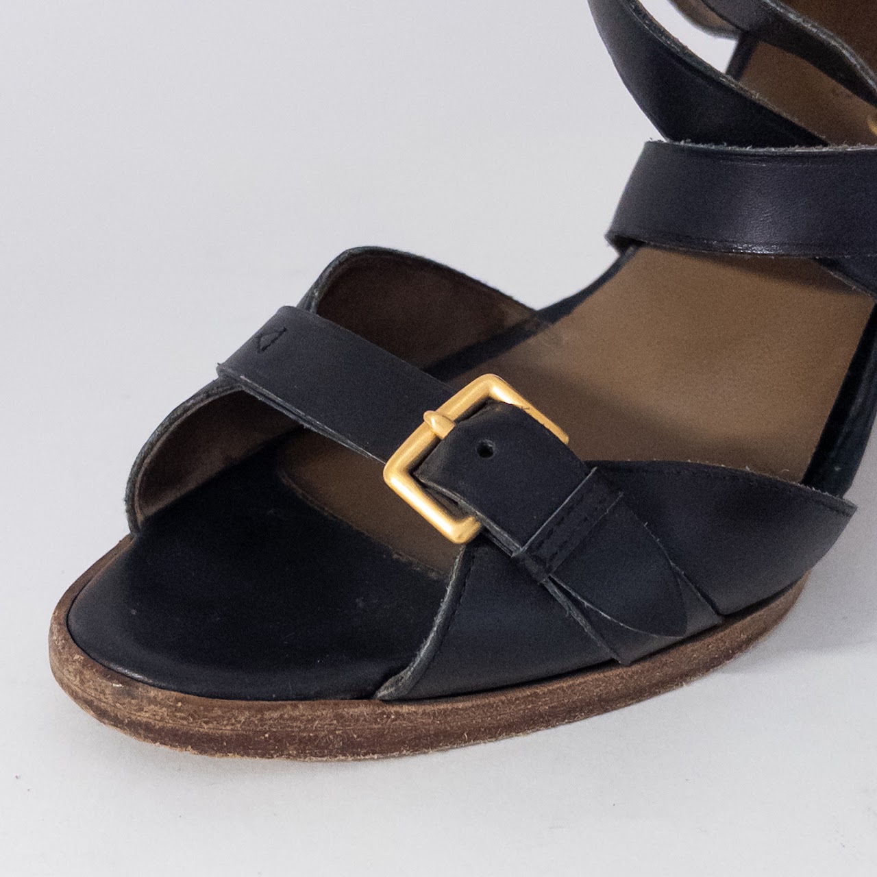 Hermès Black Leather Wedge Sandals