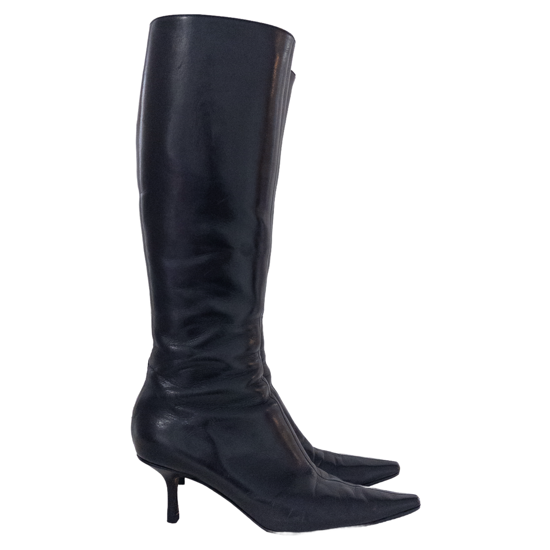 Jimmy Choo Knee-Height Heeled Black Leather Boots