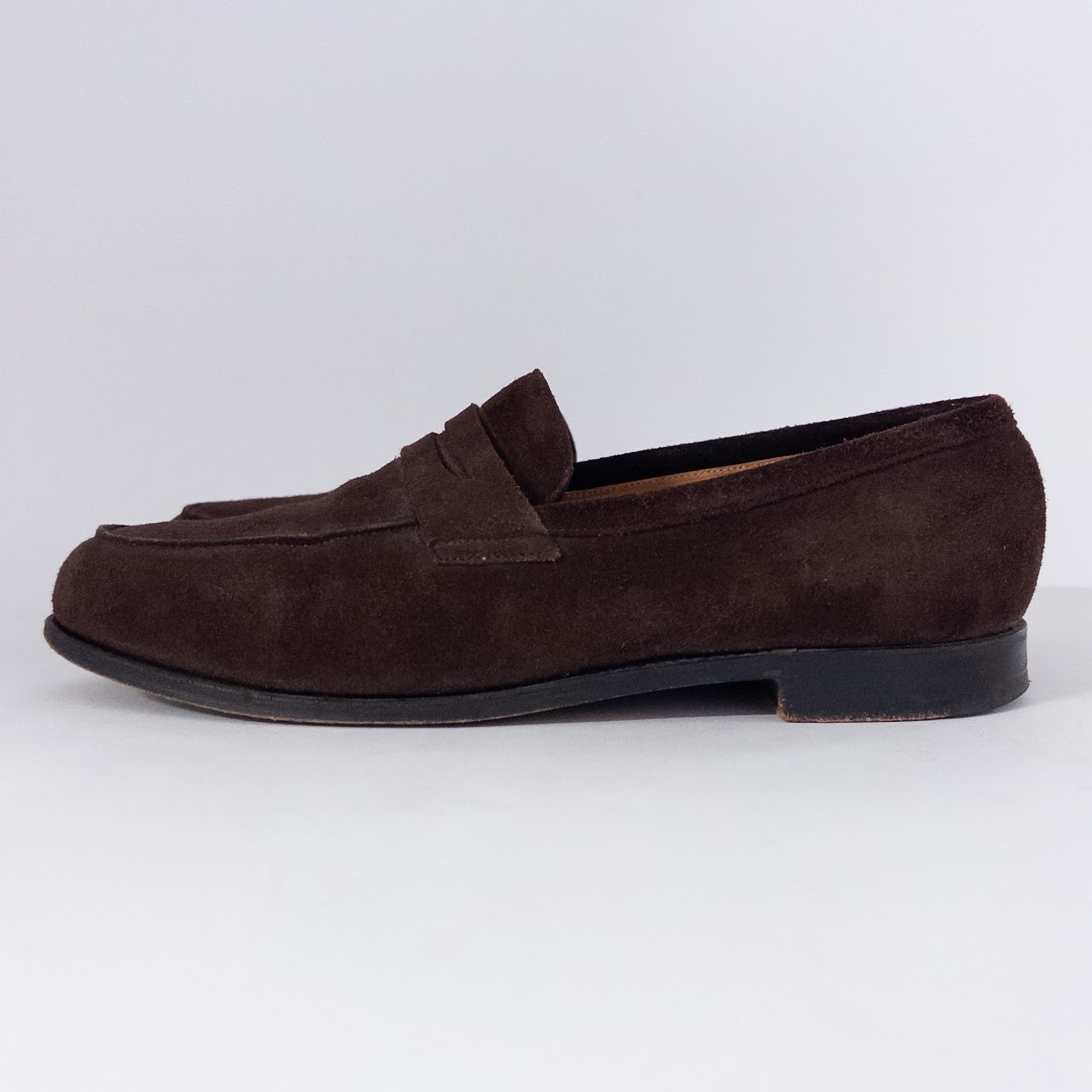 John Lobb Dark Brown Suede Penny Loafers