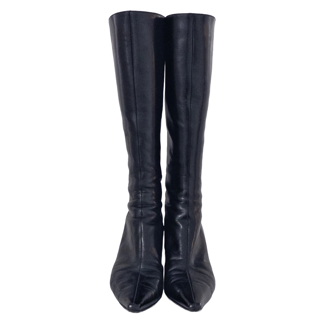 Jimmy Choo Knee-Height Heeled Black Leather Boots