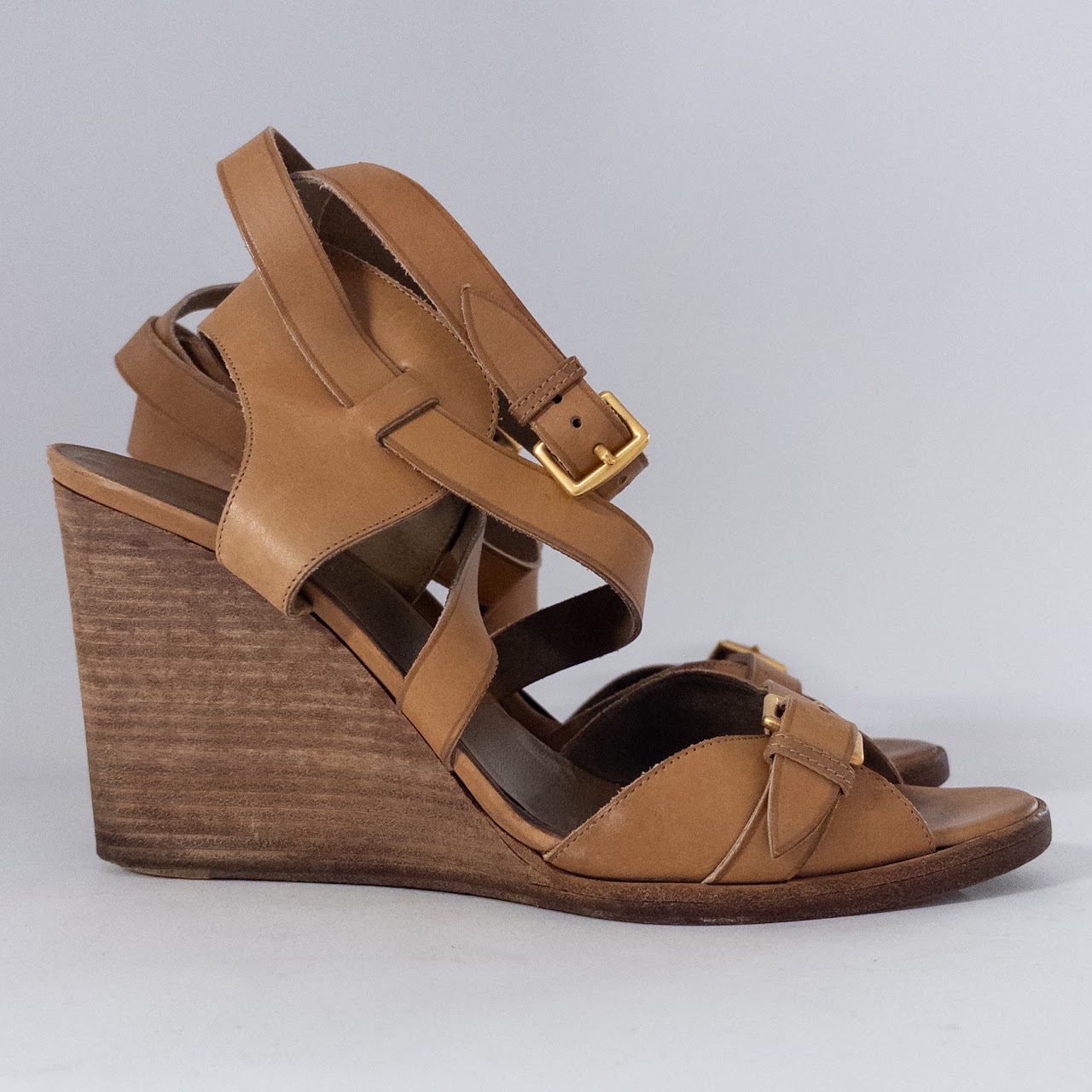 Hermès Brown Leather Wedge Sandals