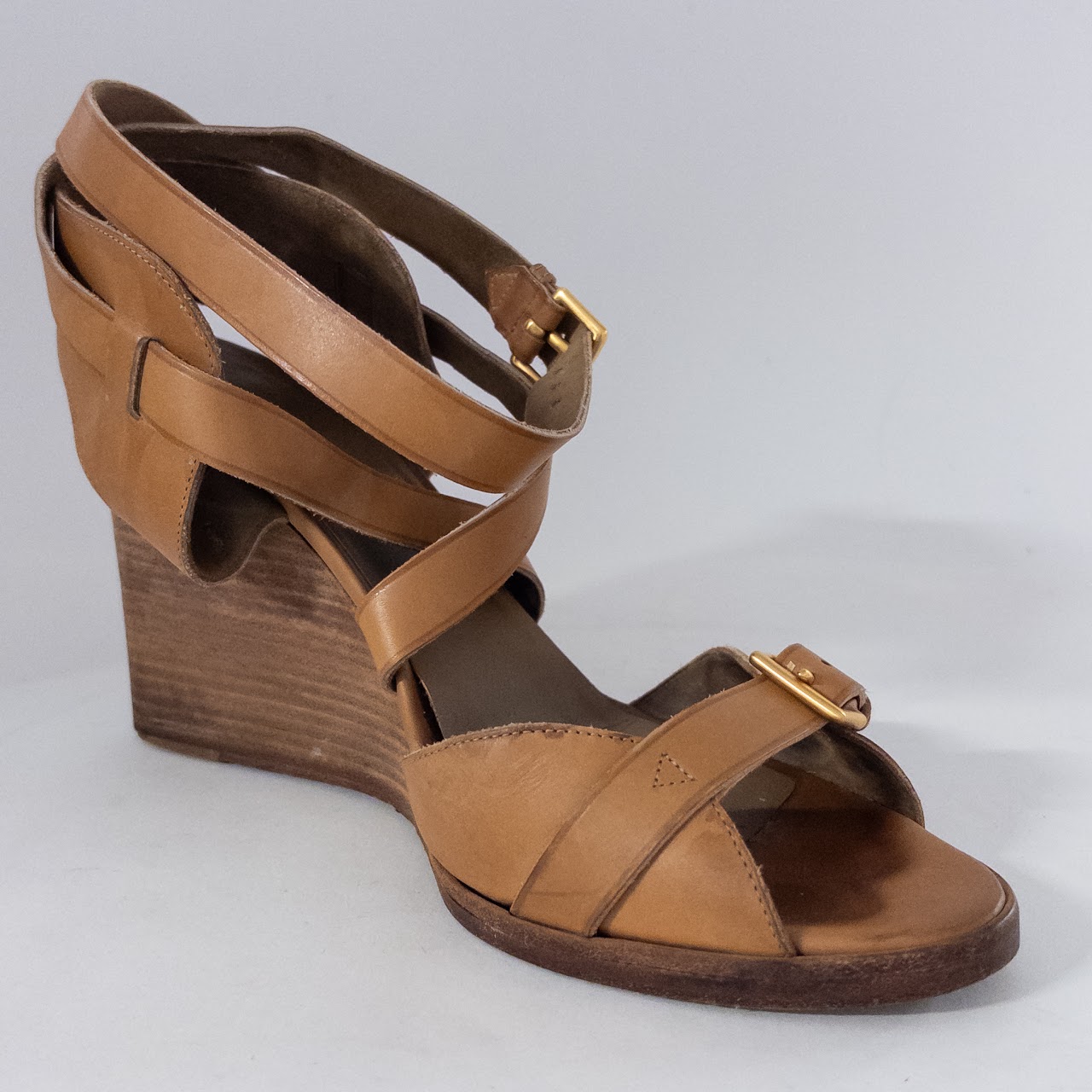 Hermès Brown Leather Wedge Sandals