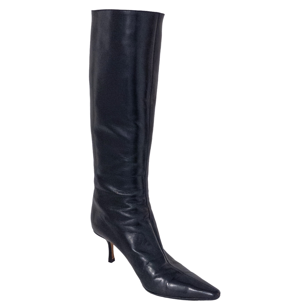 Jimmy Choo Knee-Height Heeled Black Leather Boots