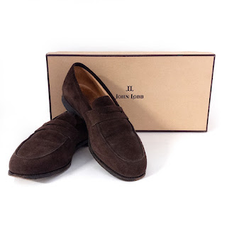 John Lobb Dark Brown Suede Penny Loafers