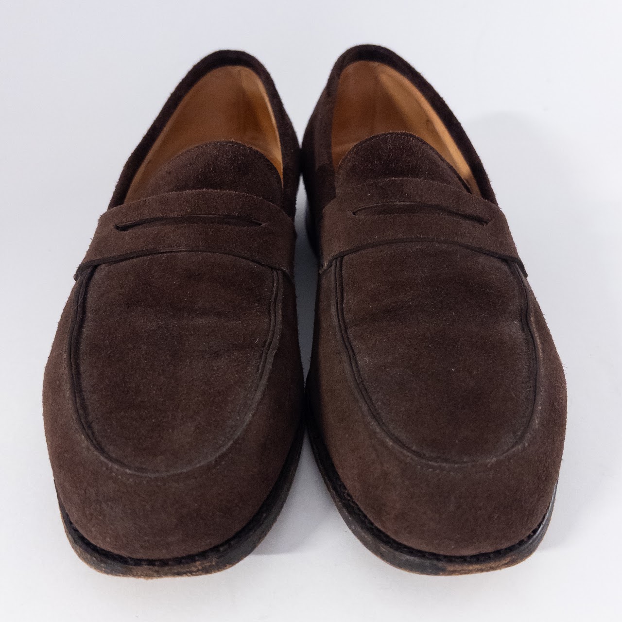 John Lobb Dark Brown Suede Penny Loafers