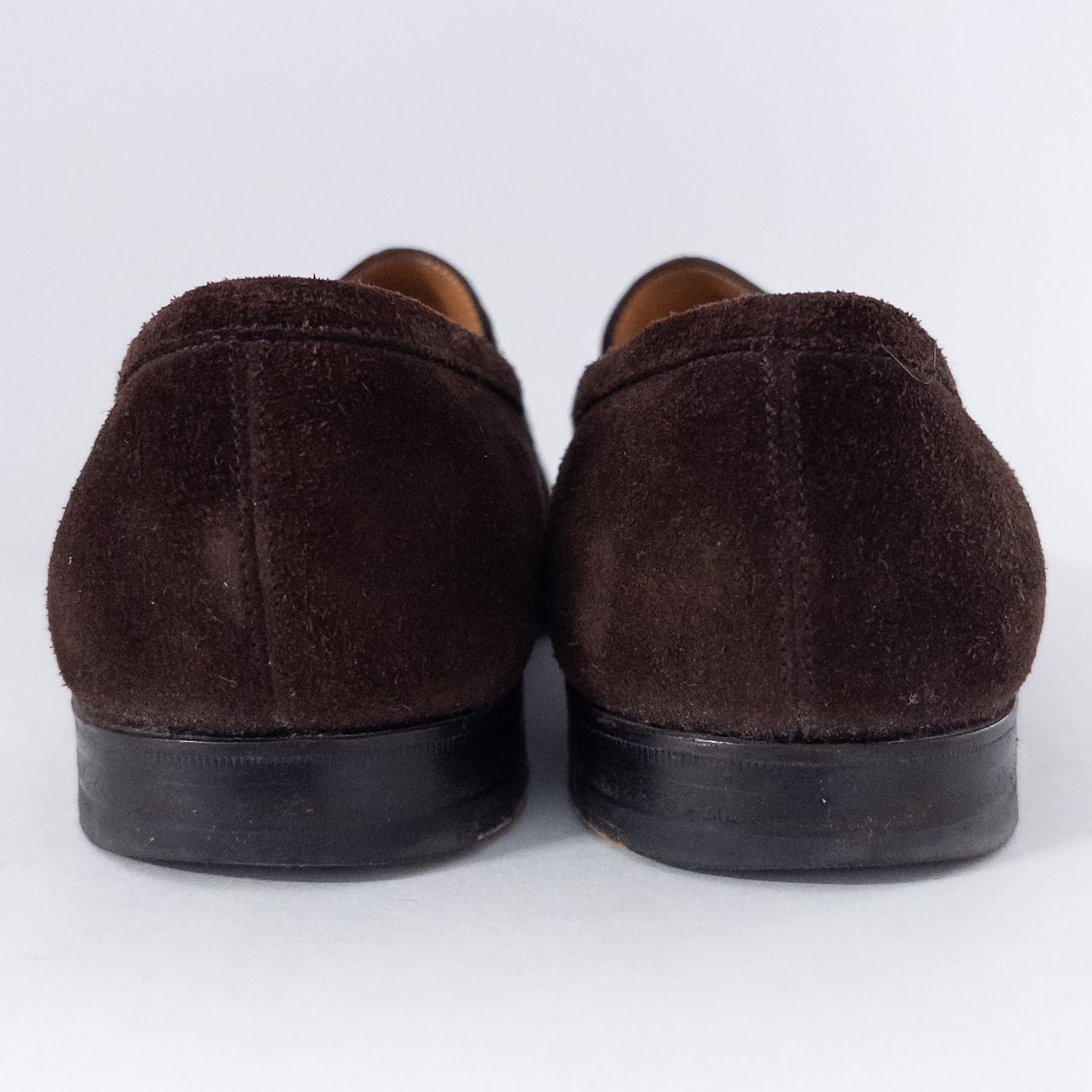 John Lobb Dark Brown Suede Penny Loafers