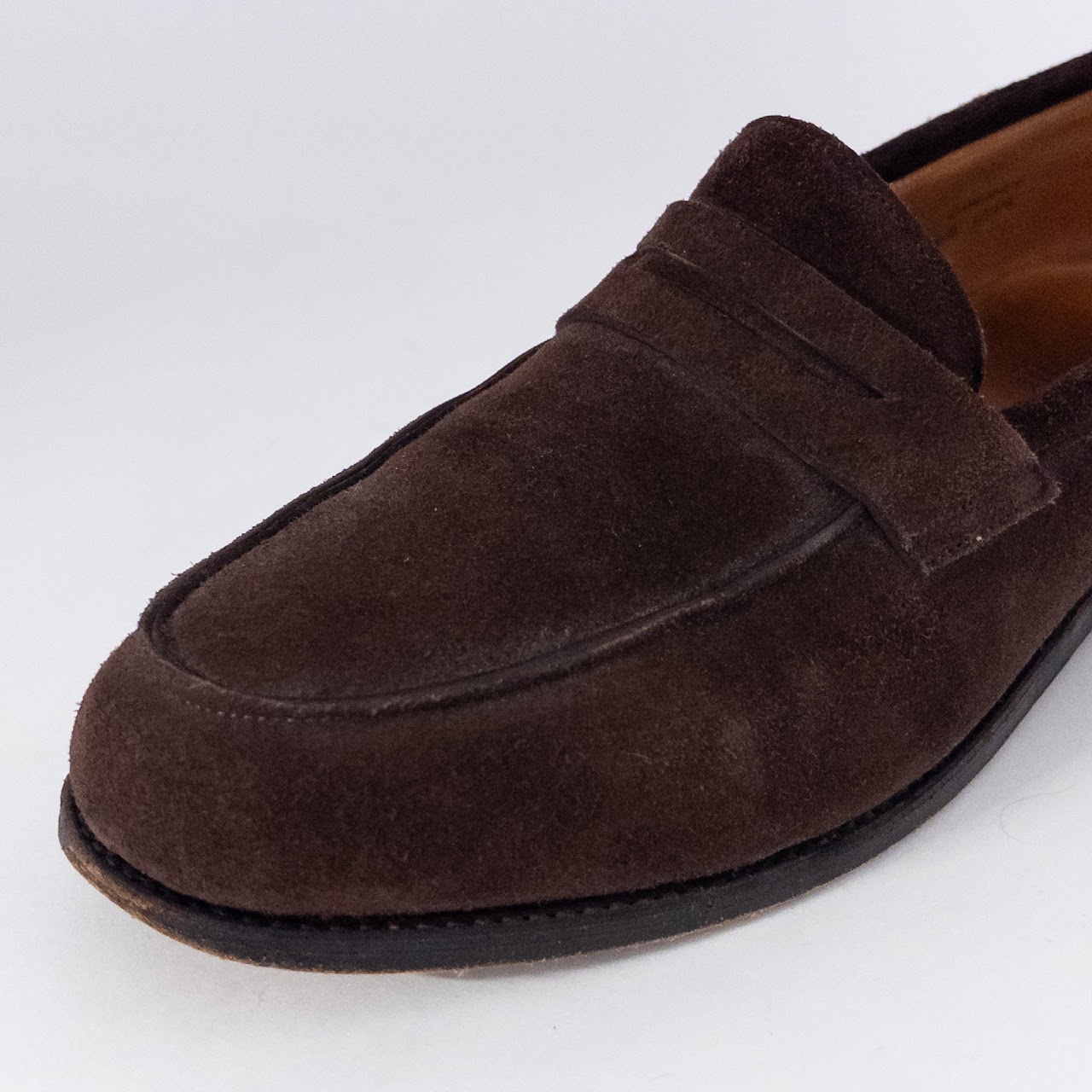 John Lobb Dark Brown Suede Penny Loafers