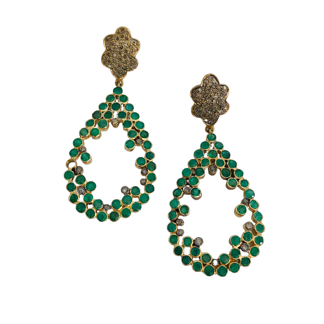 14K Gold Green Stone & Diamond Earrings