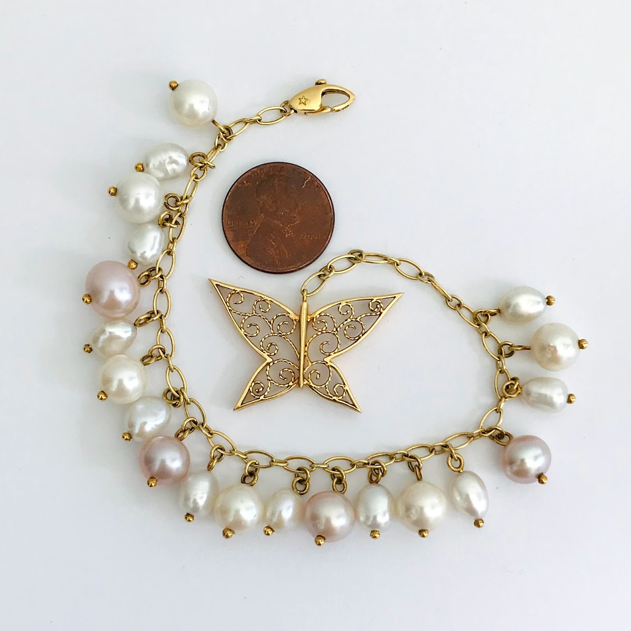 18K Gold & Pearl Butterfly Bracelet