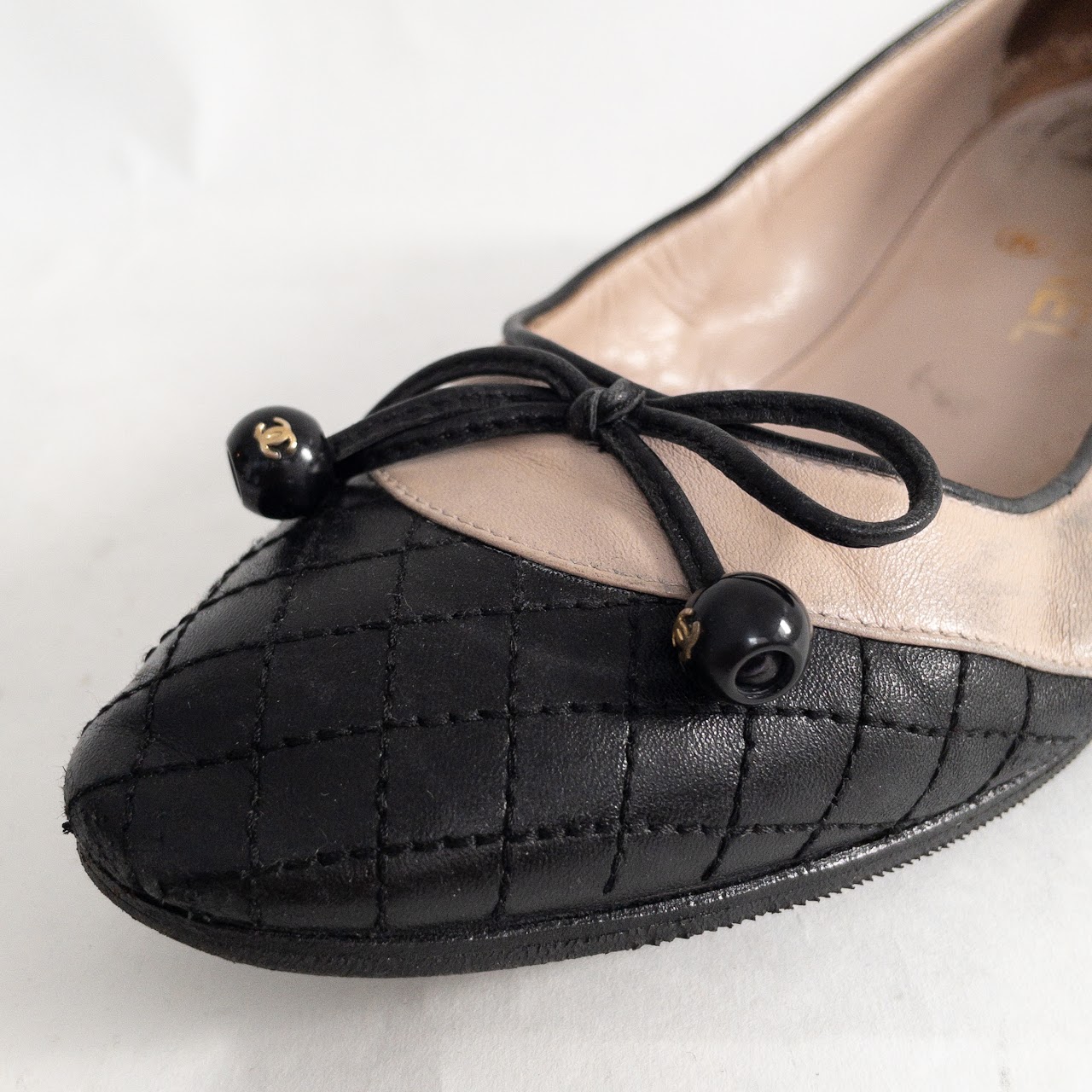 Chanel Two-Tone Diamond Pattern Cap Toe Ballet Flats