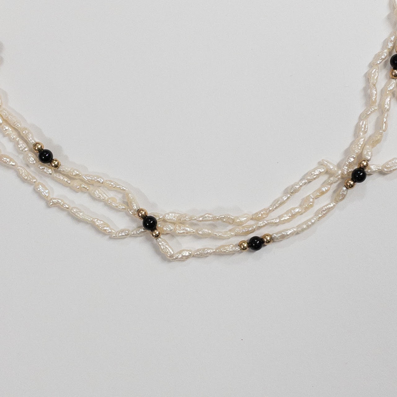 Pearl, Obsidian & 14K Gold Bead Necklace