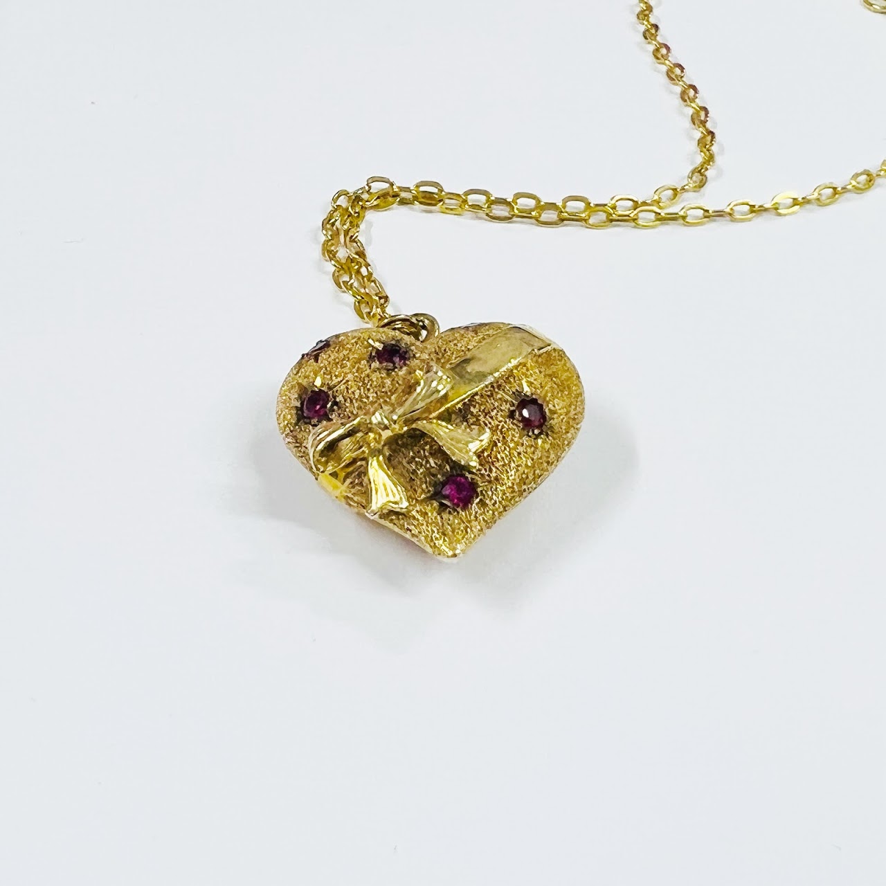 14K Gold & Pink Gemstone Heart Pendant Necklace