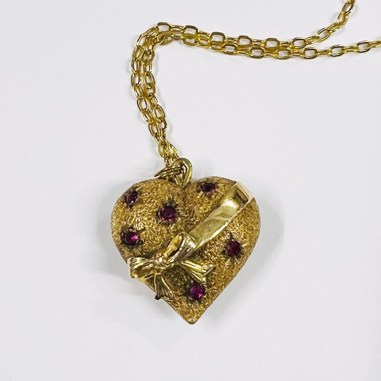 14K Gold & Pink Gemstone Heart Pendant Necklace