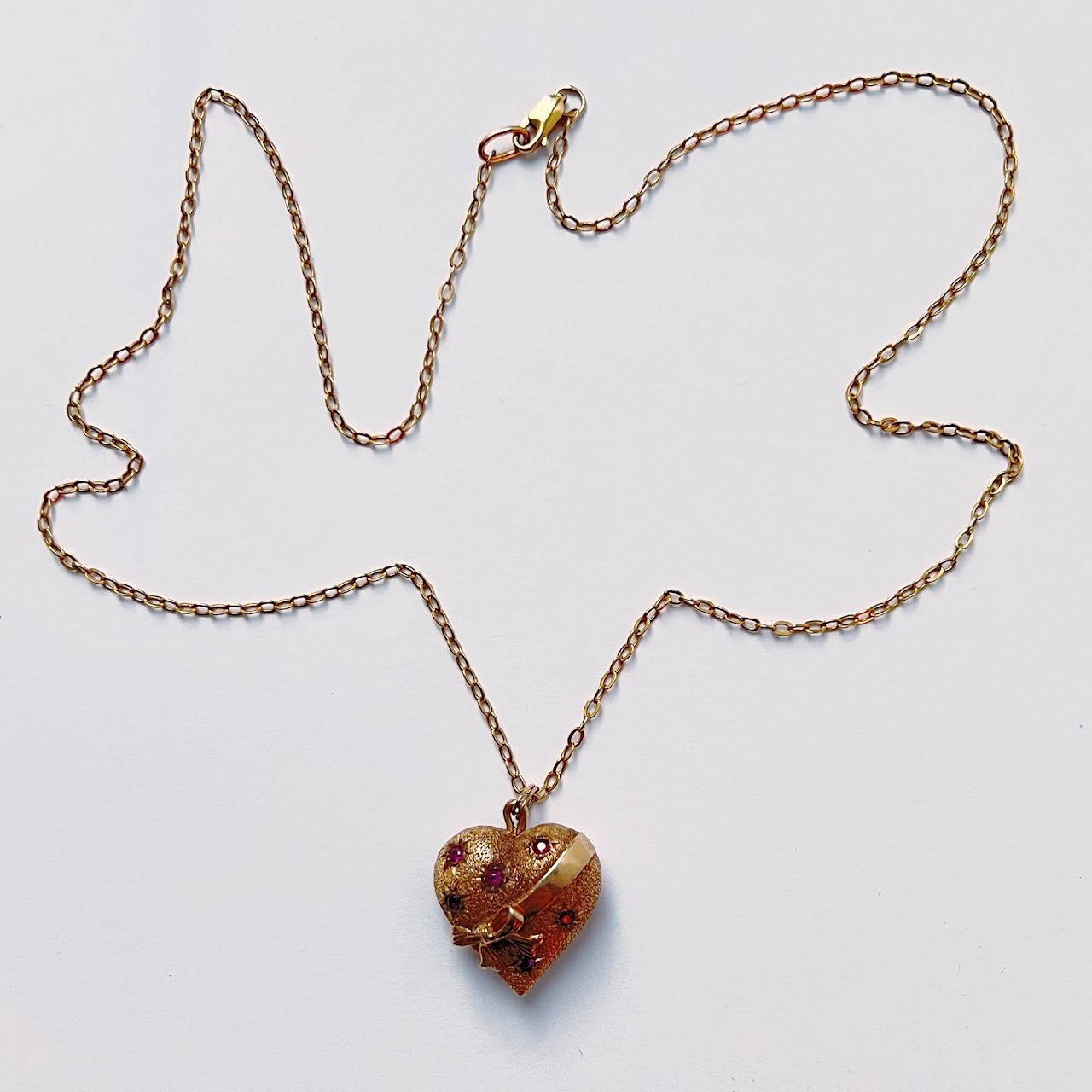 14K Gold & Pink Gemstone Heart Pendant Necklace