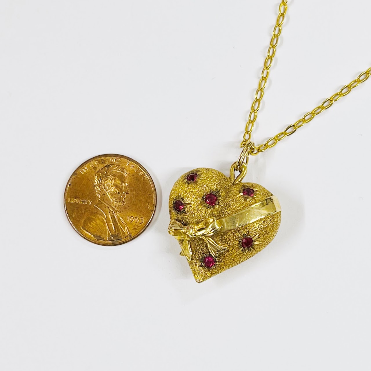 14K Gold & Pink Gemstone Heart Pendant Necklace