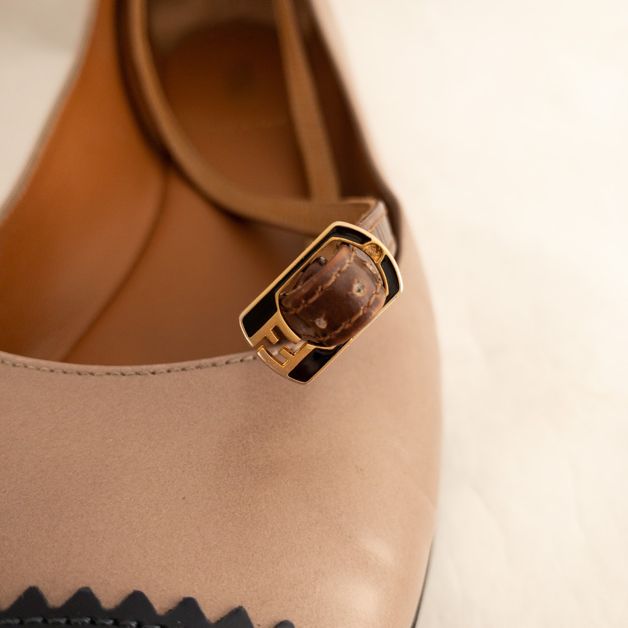 Fendi Cap Toe Ankle Strap Ballet Flats