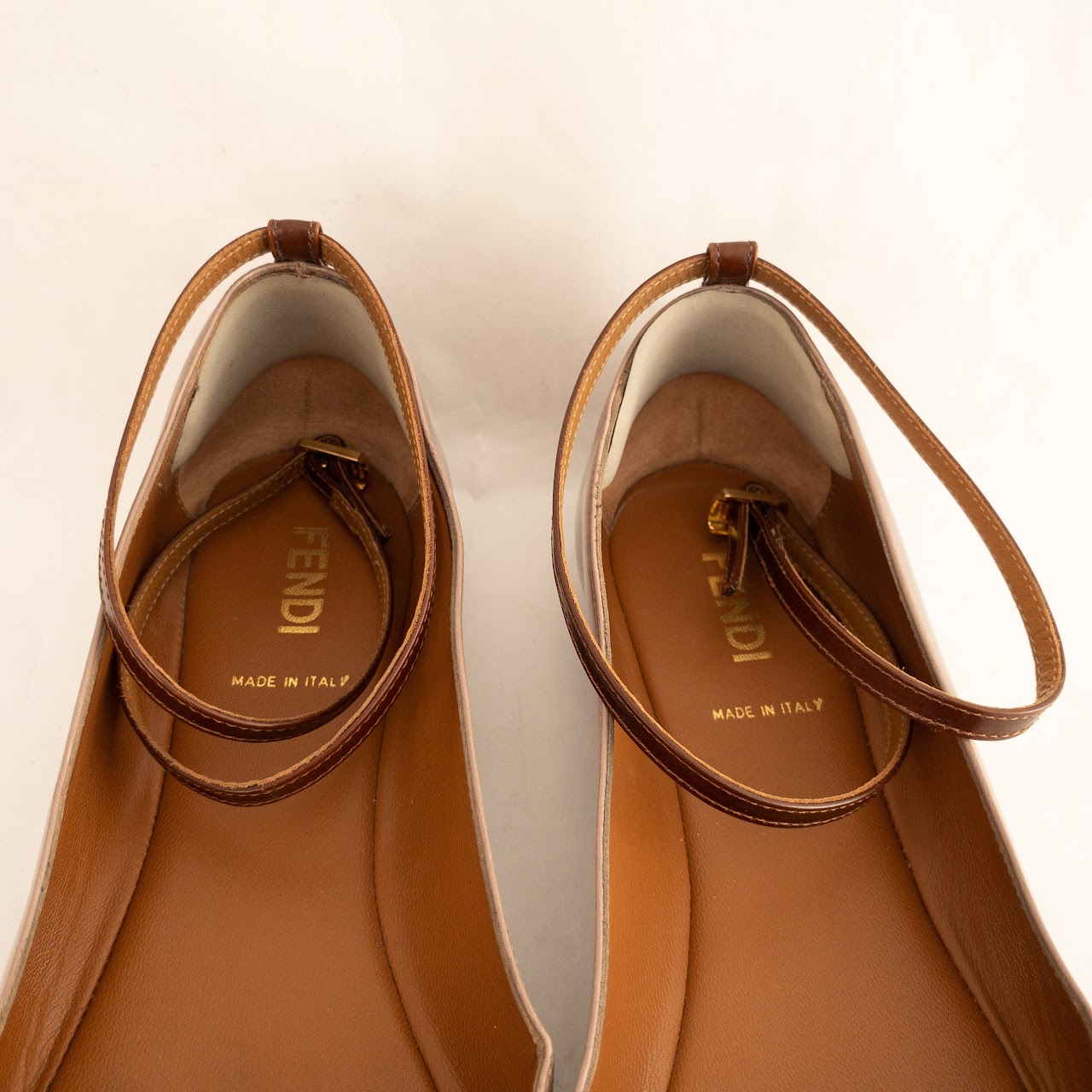 Fendi Cap Toe Ankle Strap Ballet Flats