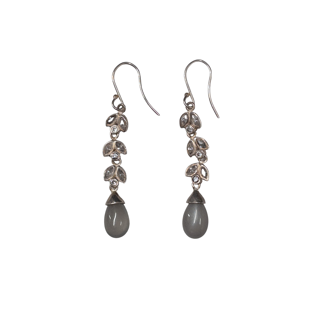 Sterling Silver & Diamond Drop Earrings