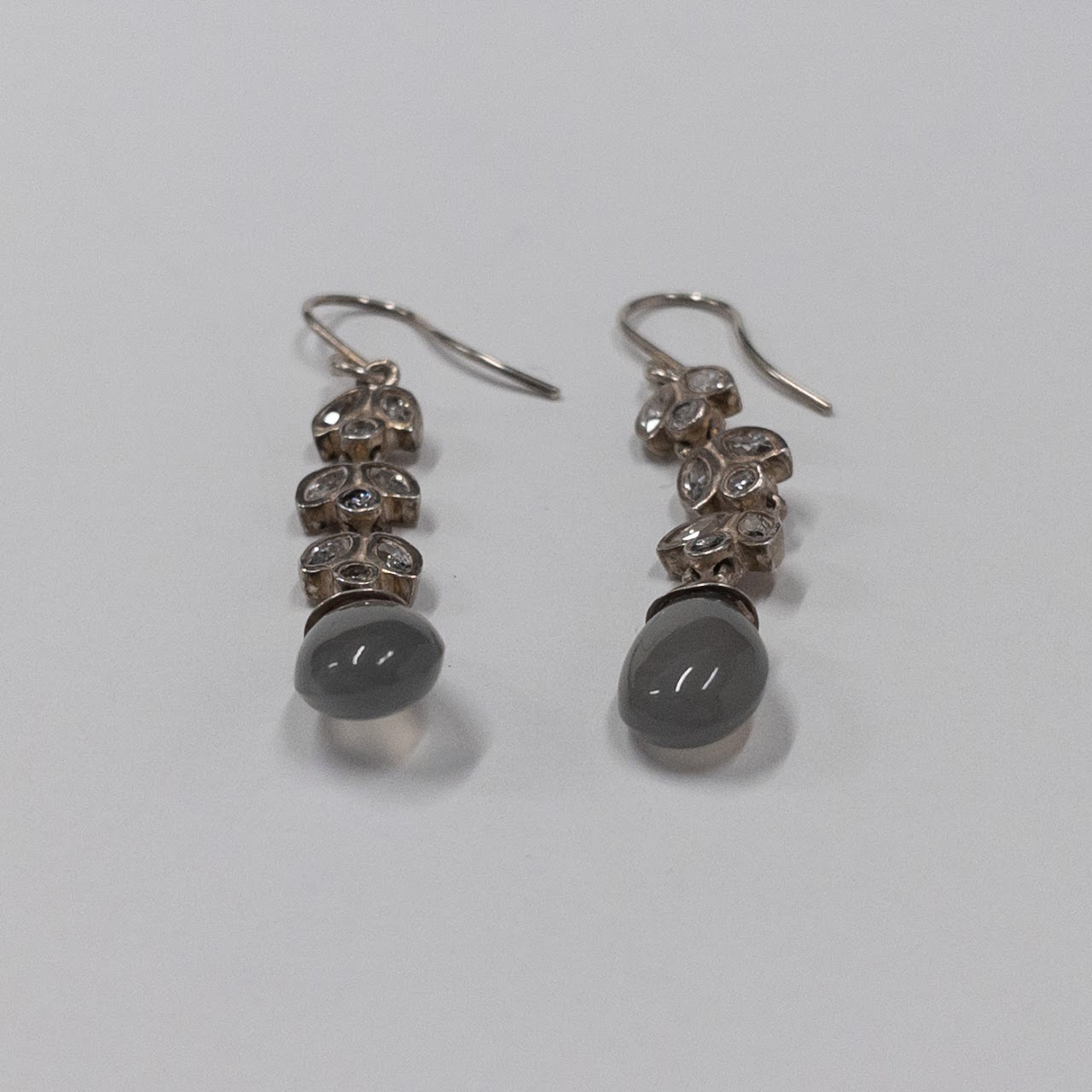 Sterling Silver & Diamond Drop Earrings