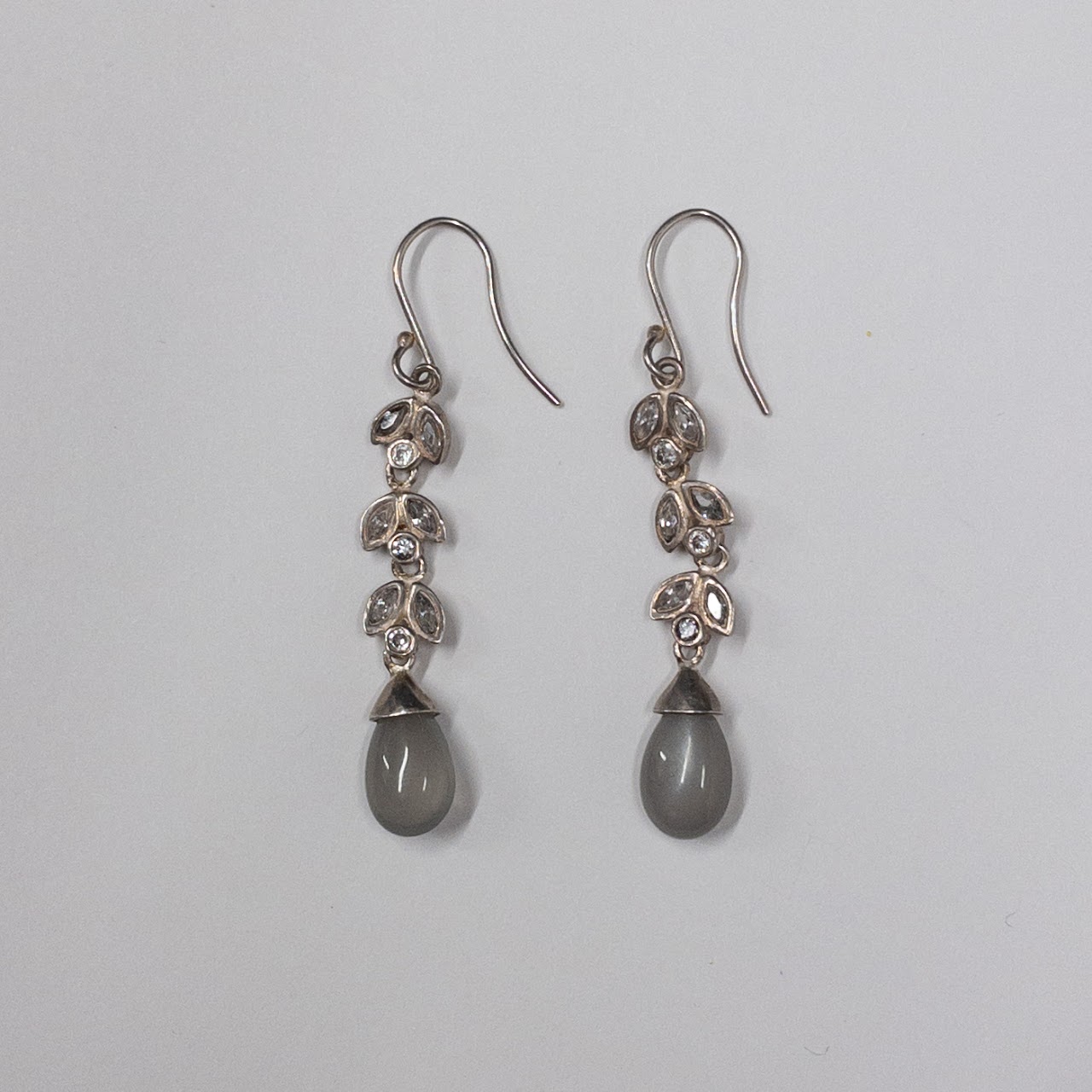 Sterling Silver & Diamond Drop Earrings