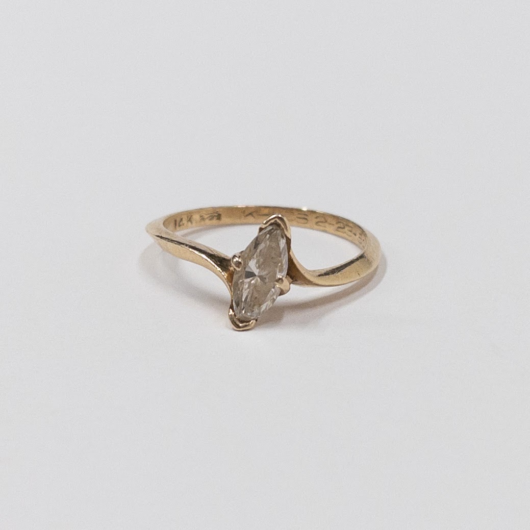 14K Gold & Marquis Diamond Solitaire Ring