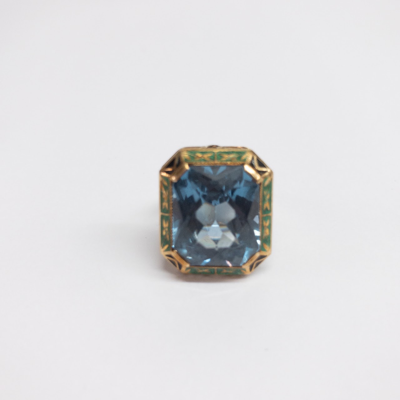 14K Gold Blue Stone & Enamel Cocktail Ring