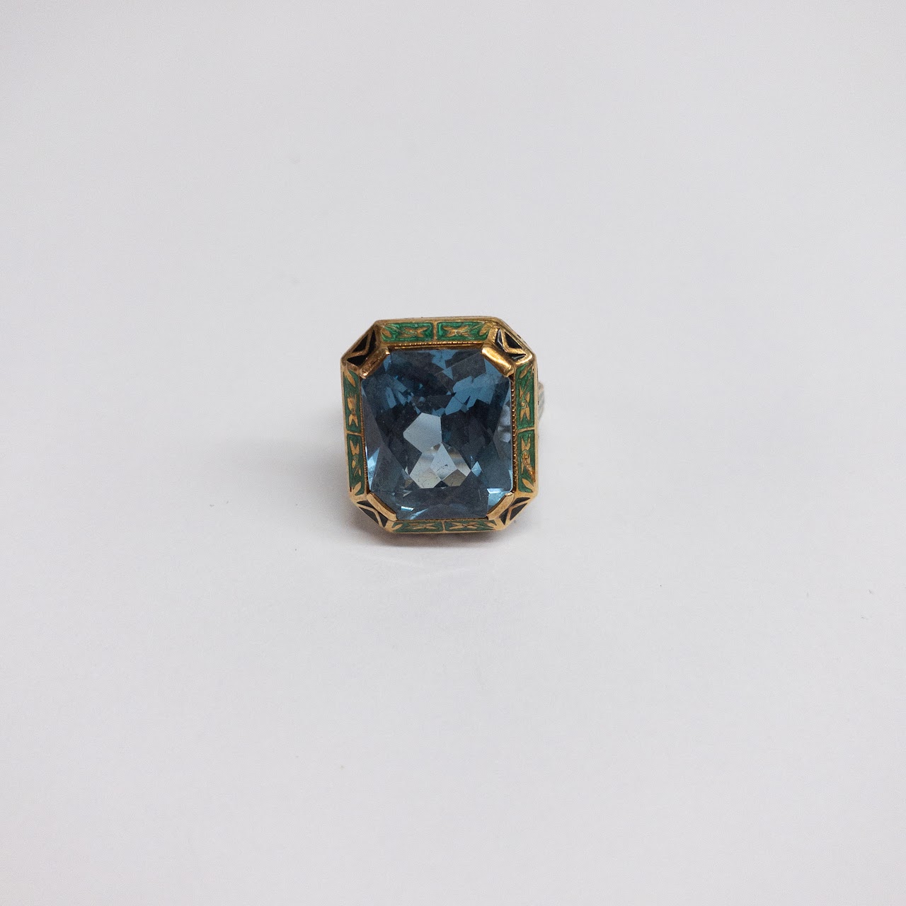 14K Gold Blue Stone & Enamel Cocktail Ring