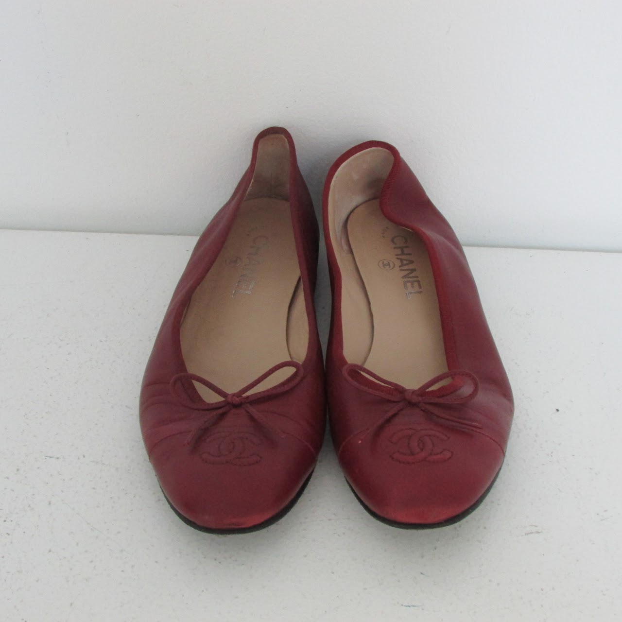 Chanel Deep Red Cap Toe Ballet Flats