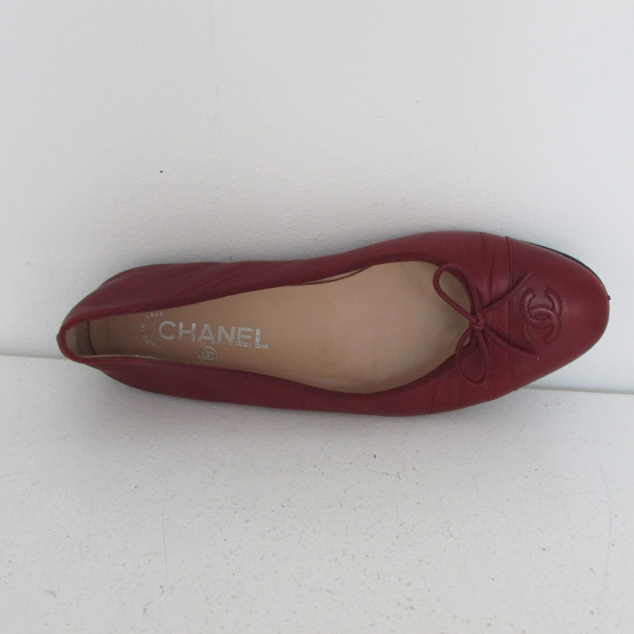 Chanel Deep Red Cap Toe Ballet Flats