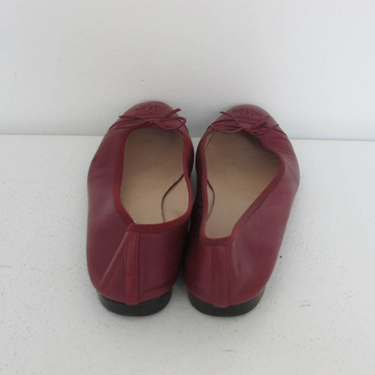 Chanel Deep Red Cap Toe Ballet Flats